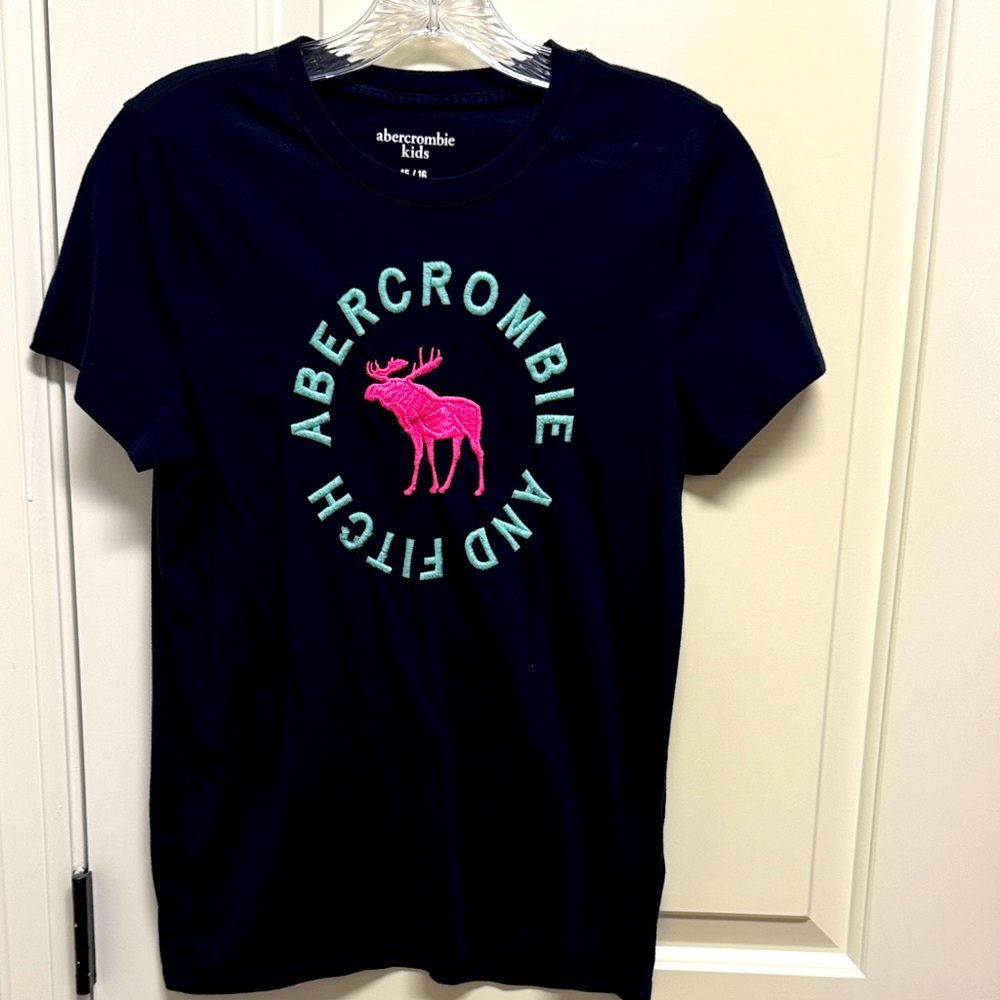 Abercrombie Kids Dark Blue Tee with Pink and Mint Logo
